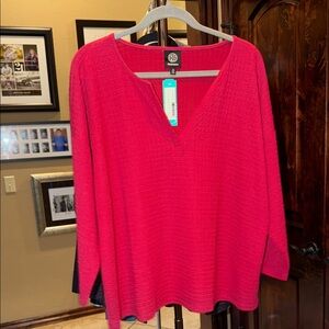 Bobeau Red 3/4 sleeve split neck Wren top 1X NWT